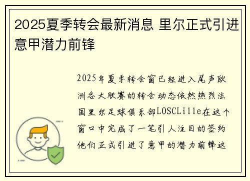 2025夏季转会最新消息 里尔正式引进意甲潜力前锋 2025夏季转会最新消息 里尔正式引进意甲潜力前锋